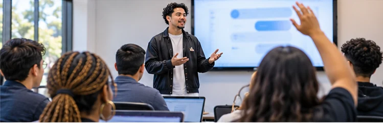 A student leader running an entrepreneurship club workshop
