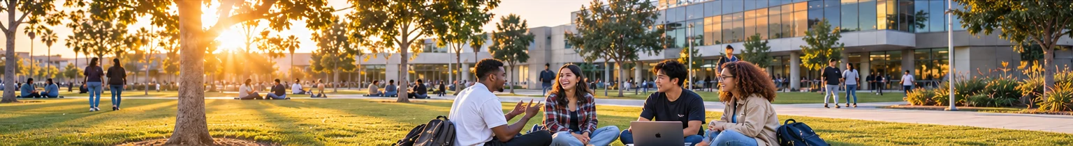 A college campus quad at golden hour